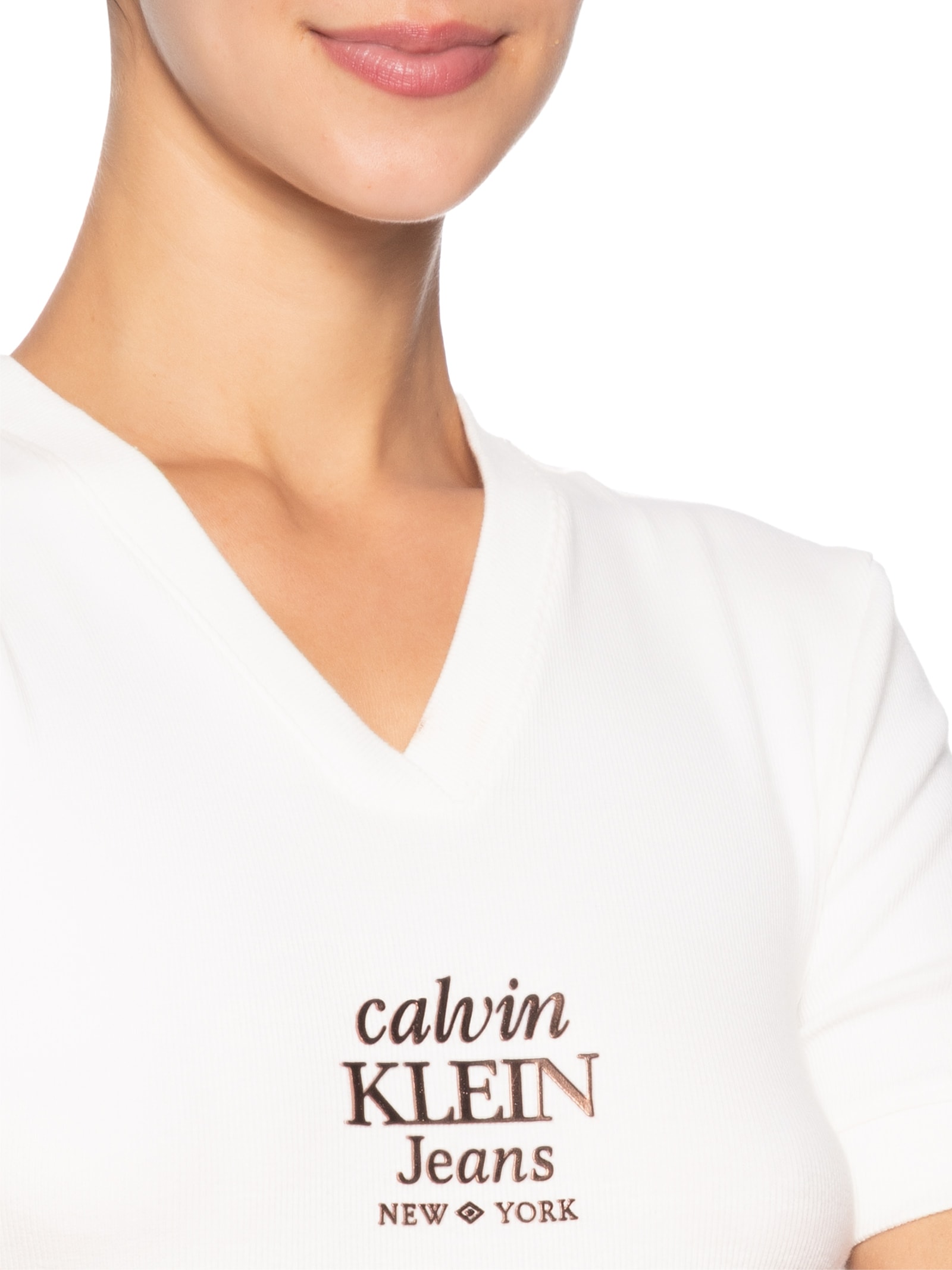 Blusa Feminina Manga Curta Logo NY Foil Off White Calvin Klein Jeans
