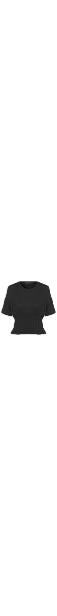 Blusa Feminina Manga Curta Malha com Pregas - Preto