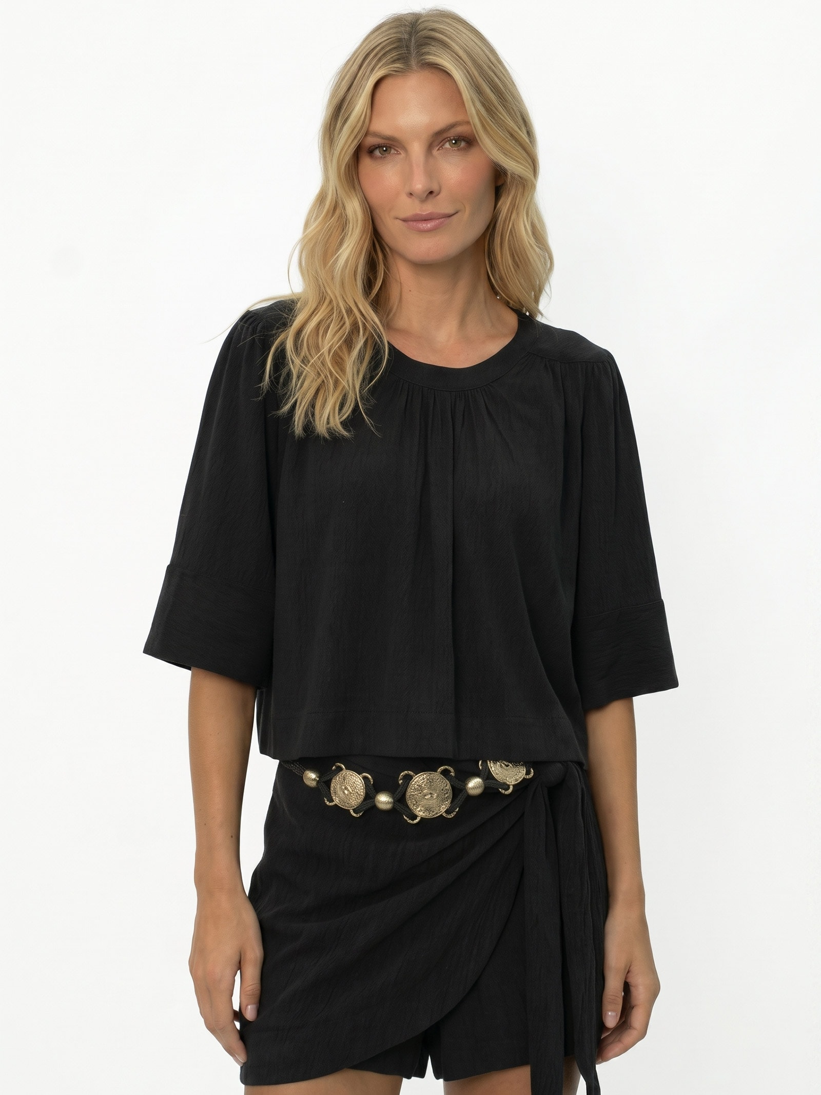 Blusa Feminina Manga Curta Pala Preto Maria Filó