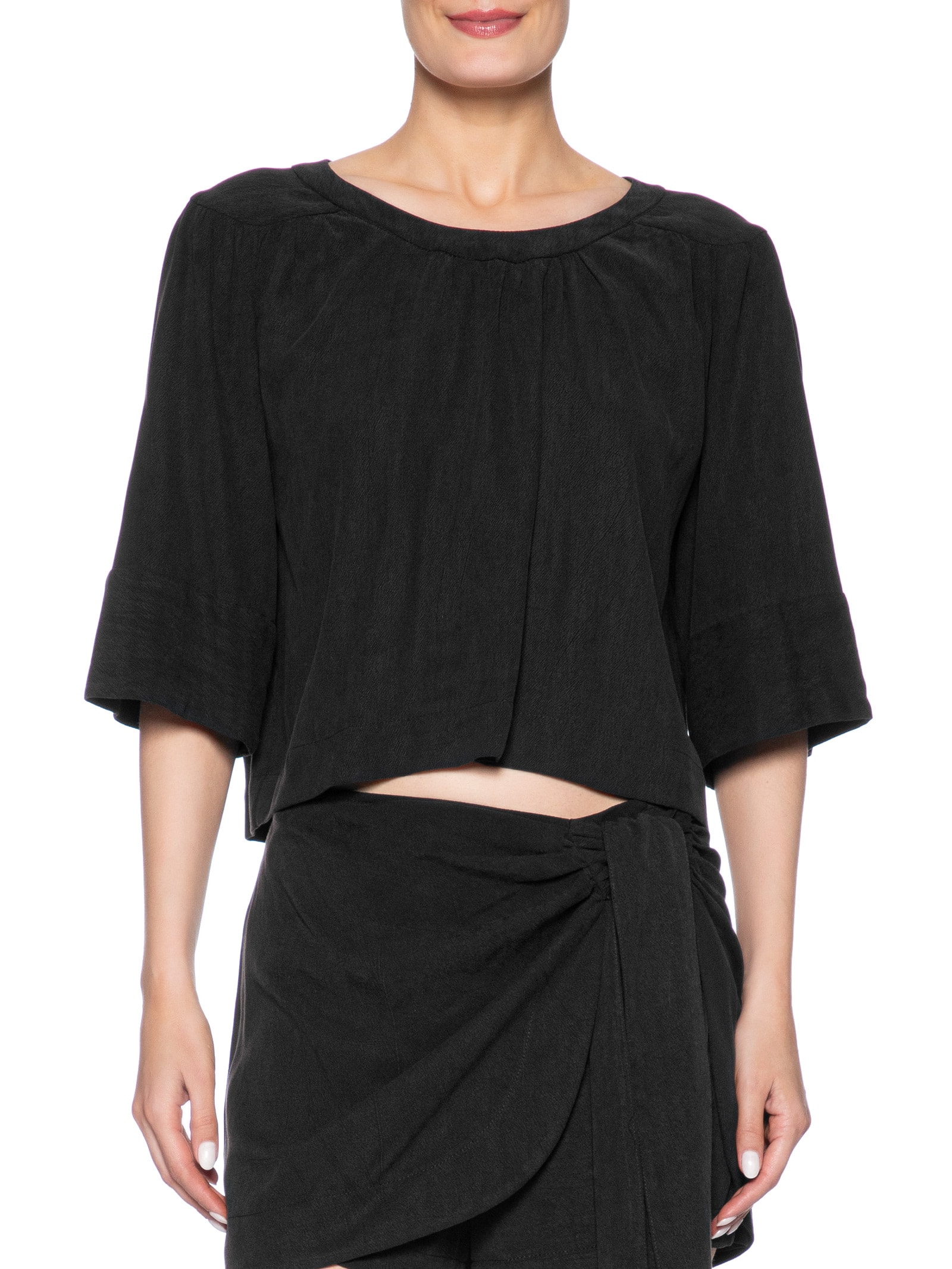 Blusa Feminina Manga Curta Pala Preto Maria Filó