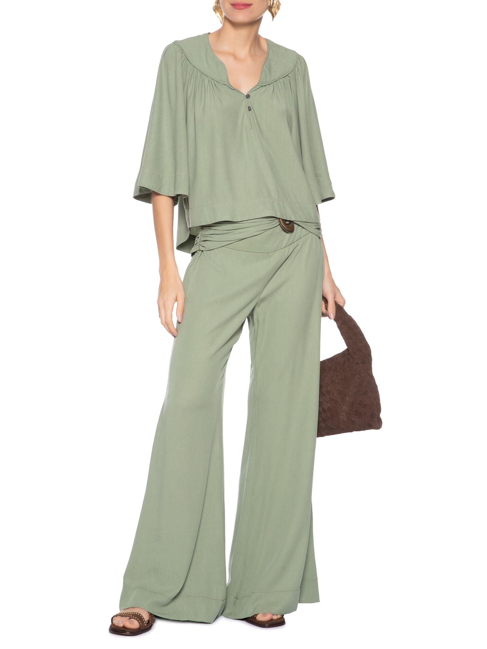 Blusa Feminina Manga Curta Pala Verde Maria Filó