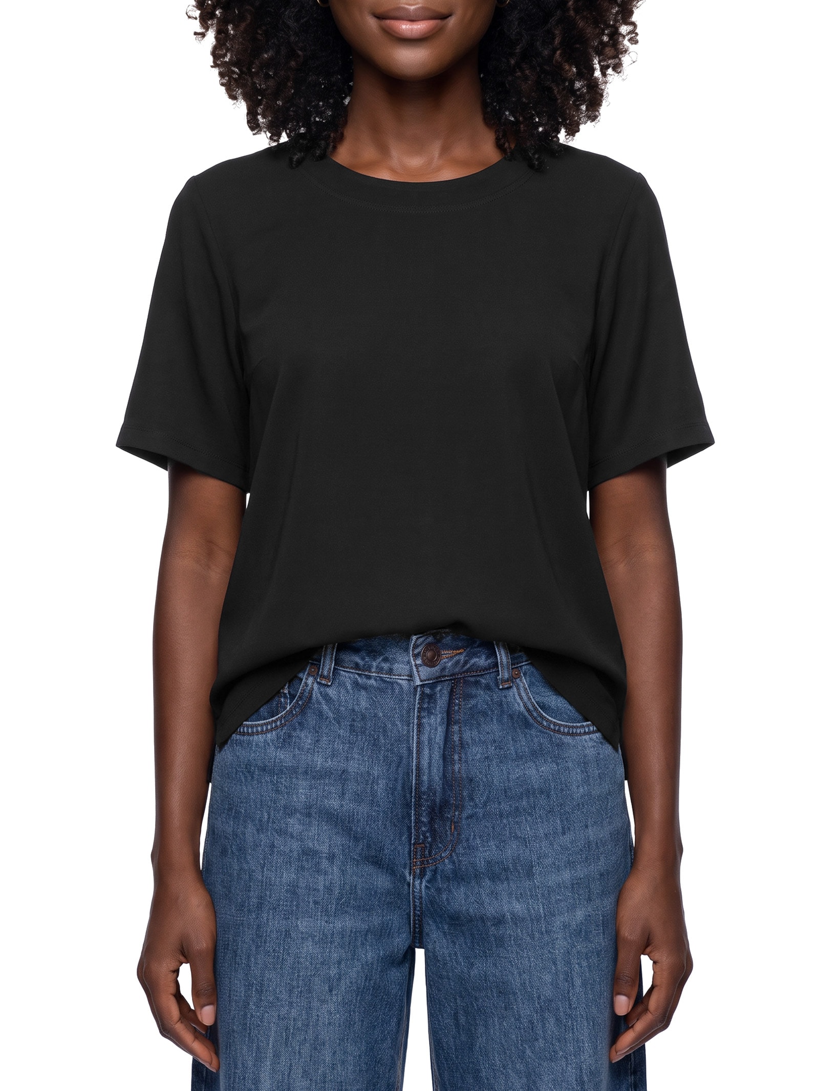 Blusa Feminina Manga Curta Peach Touch – Preto Hering