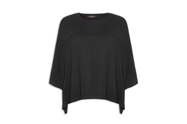 Blusa Feminina Manga Curta Quadradinha - Preto