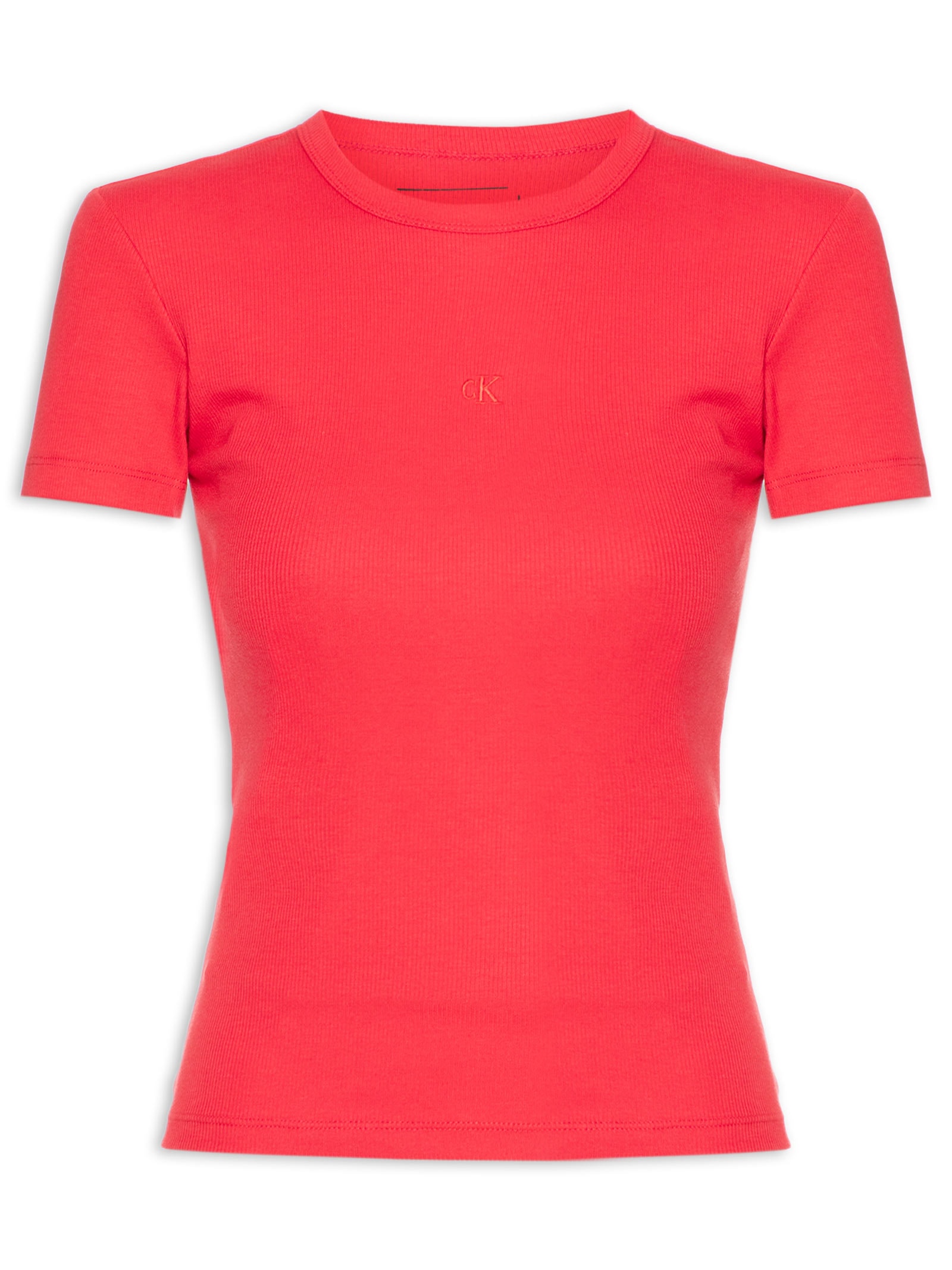 Blusa Feminina Manga Curta Ribana Decote Careca Vermelho Calvin Klein Jeans