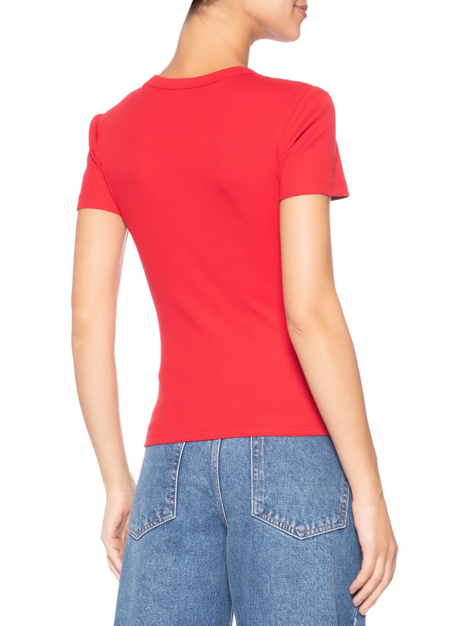 Blusa Feminina Manga Curta Ribana Decote Careca Vermelho Calvin Klein Jeans