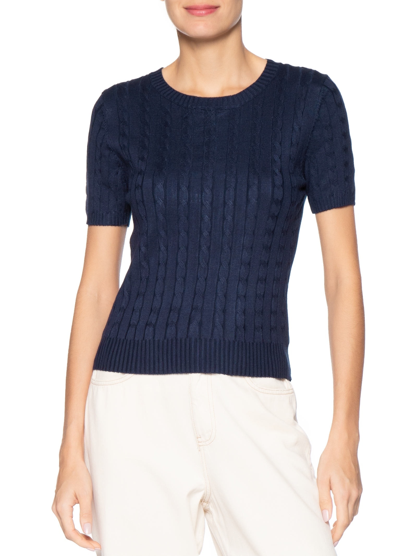 Blusa Feminina Manga Curta Texturizada Azul Basiq