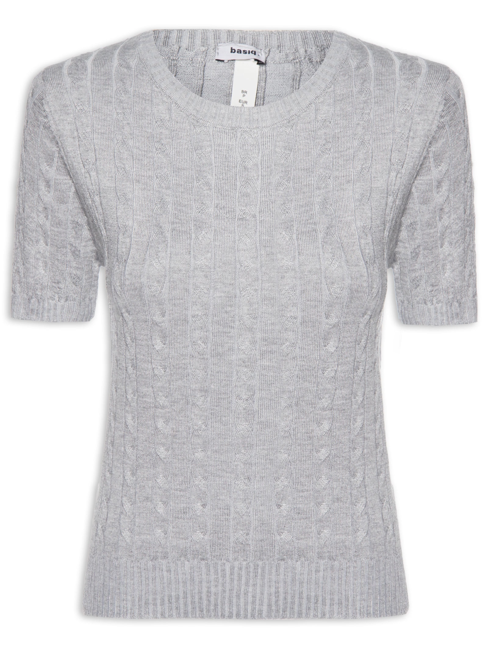 Blusa Feminina Manga Curta Texturizada Cinza Basiq