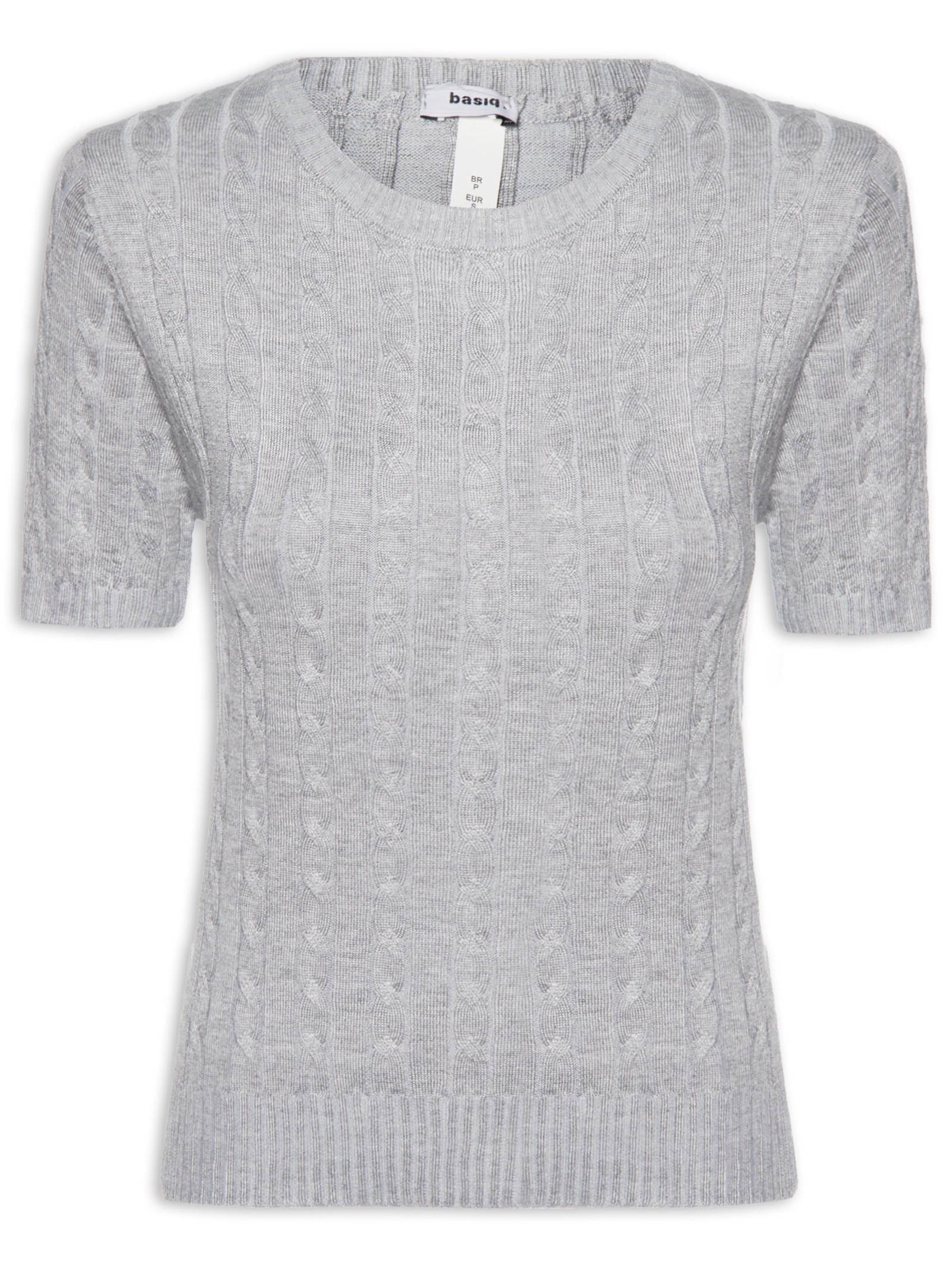 Blusa Feminina Manga Curta Texturizada Cinza Basiq