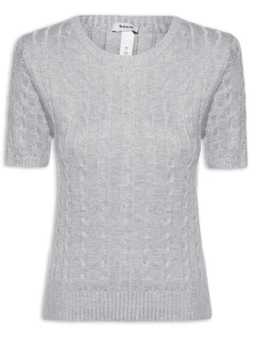 Blusa Feminina Manga Curta Texturizada - Cinza