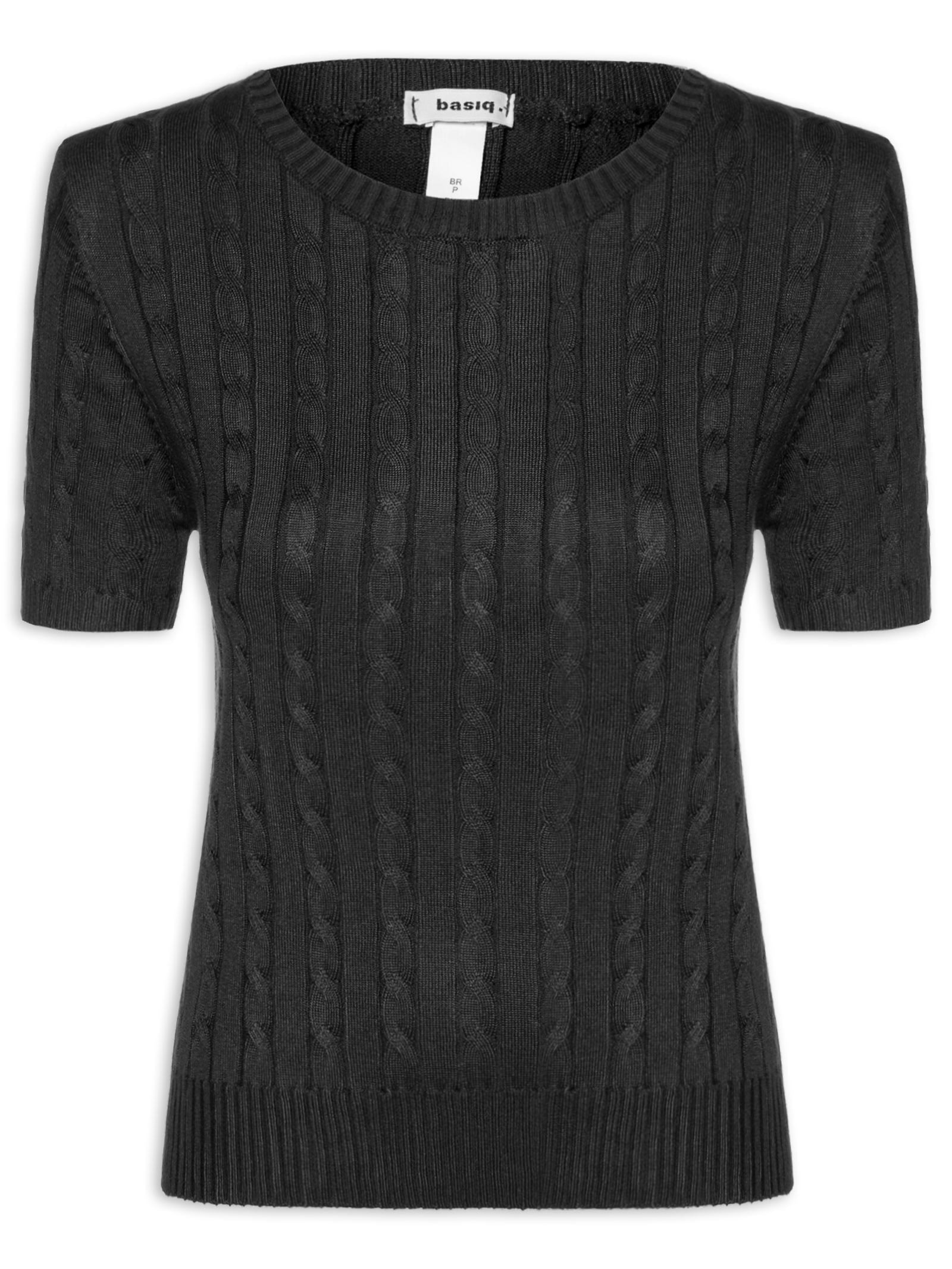 Blusa Feminina Manga Curta Texturizada Preto Basiq
