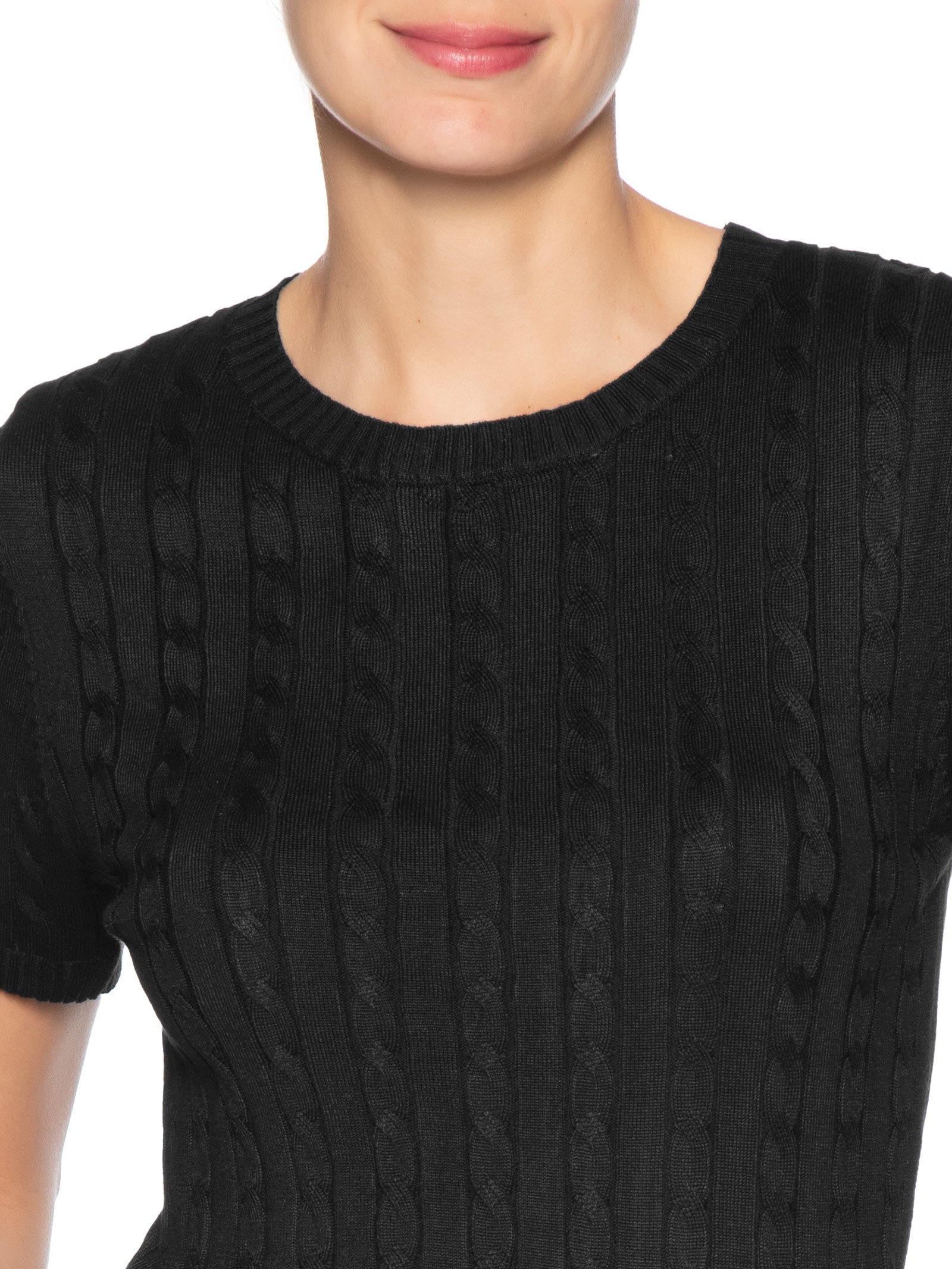 Blusa Feminina Manga Curta Texturizada Preto Basiq