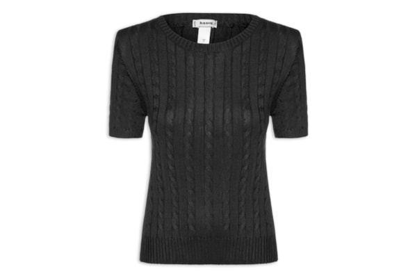 Blusa Feminina Manga Curta Texturizada - Preto