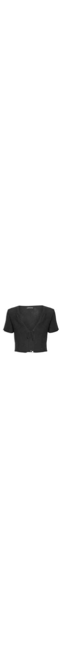 Blusa Feminina Manga Curta Tricot Com Amarração Central - Preto