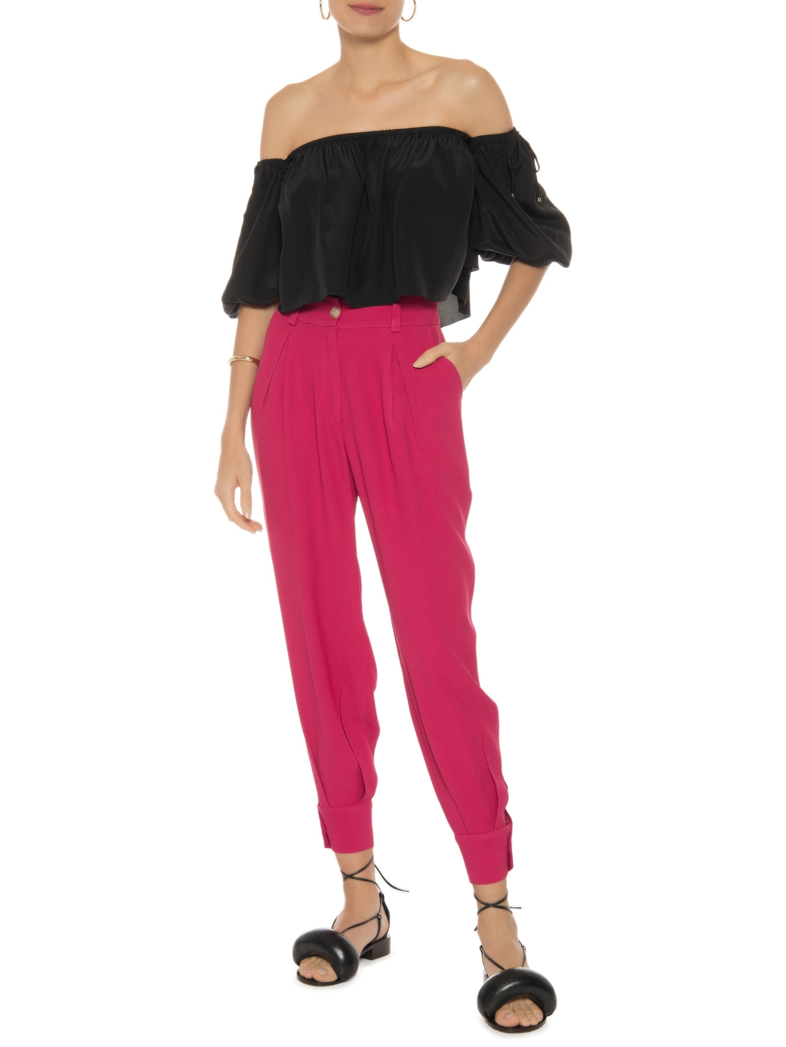 Blusa Feminina Manga Fofa Em Seda Pura Preto '2Essential