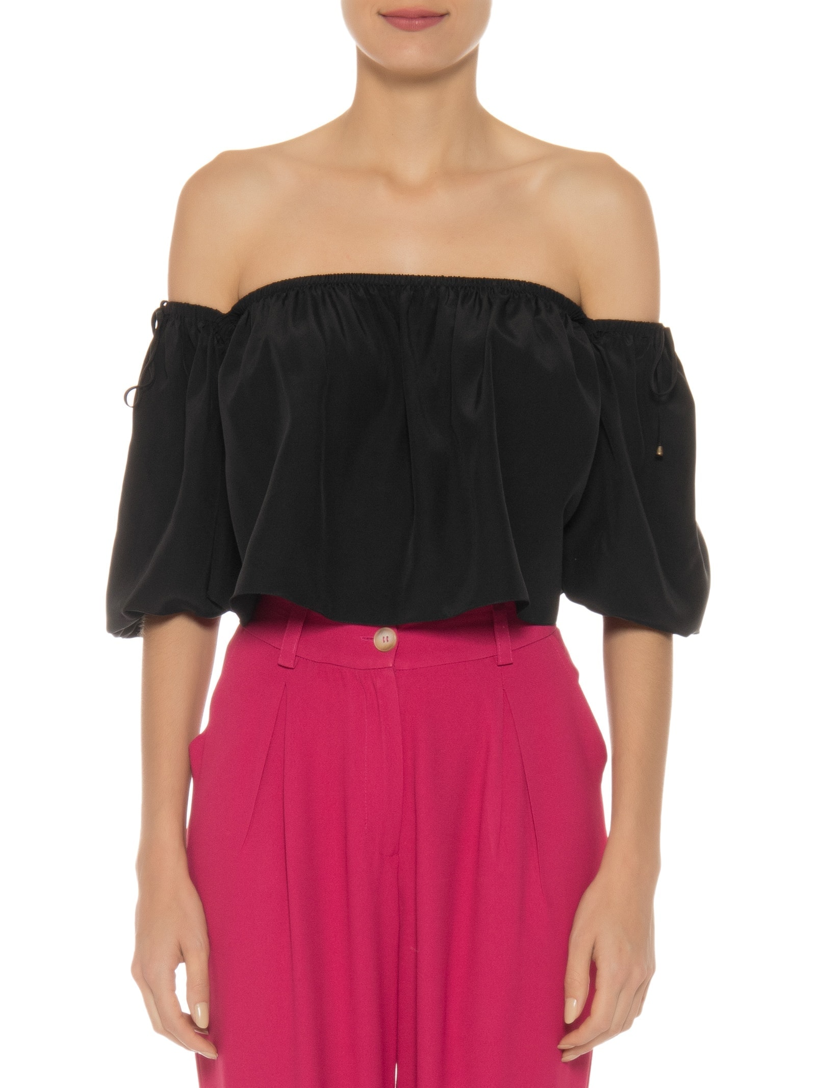 Blusa Feminina Manga Fofa Em Seda Pura Preto '2Essential