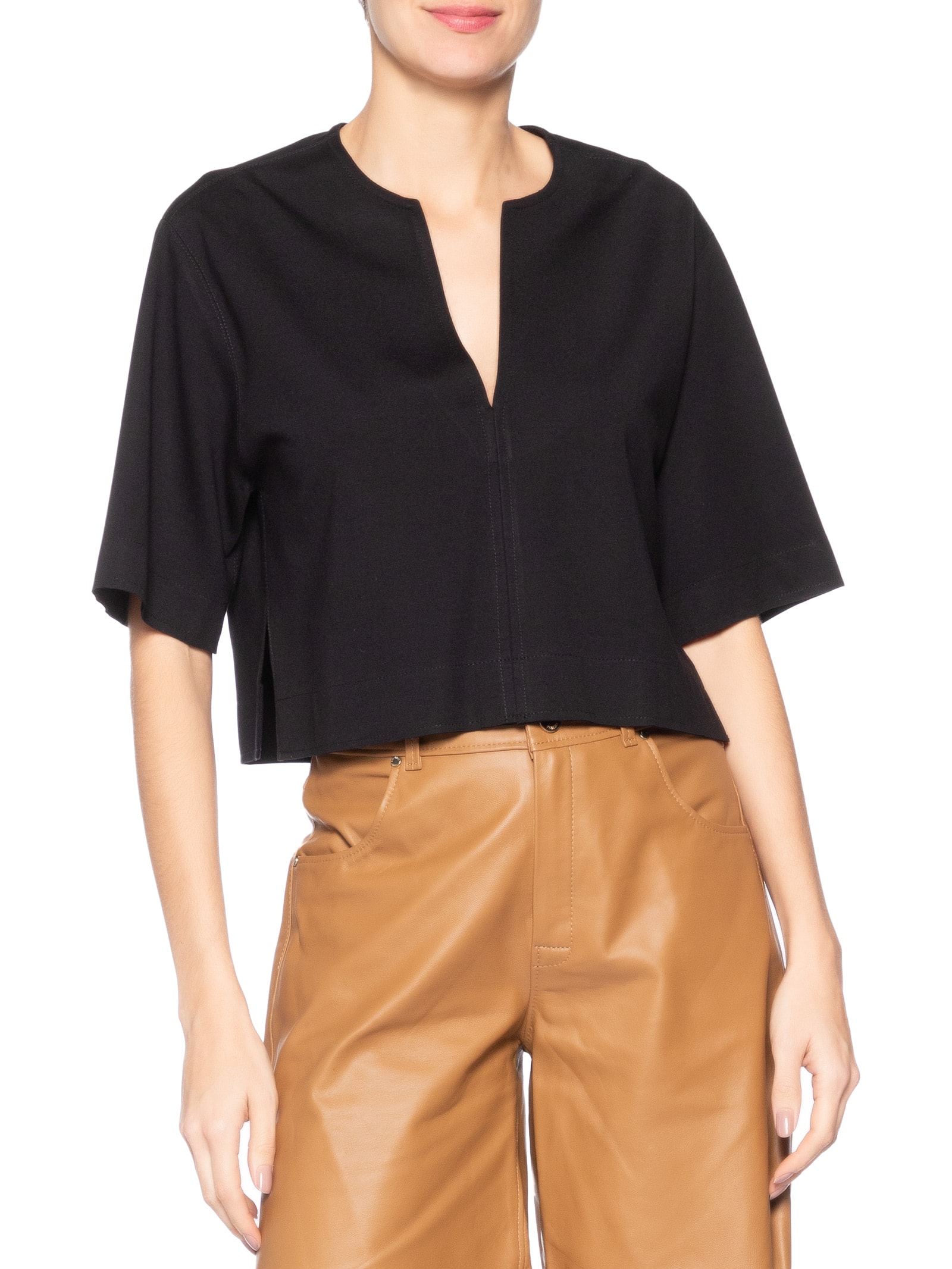 Blusa Feminina Manga Gola V Malha Estruturada Preto Animale