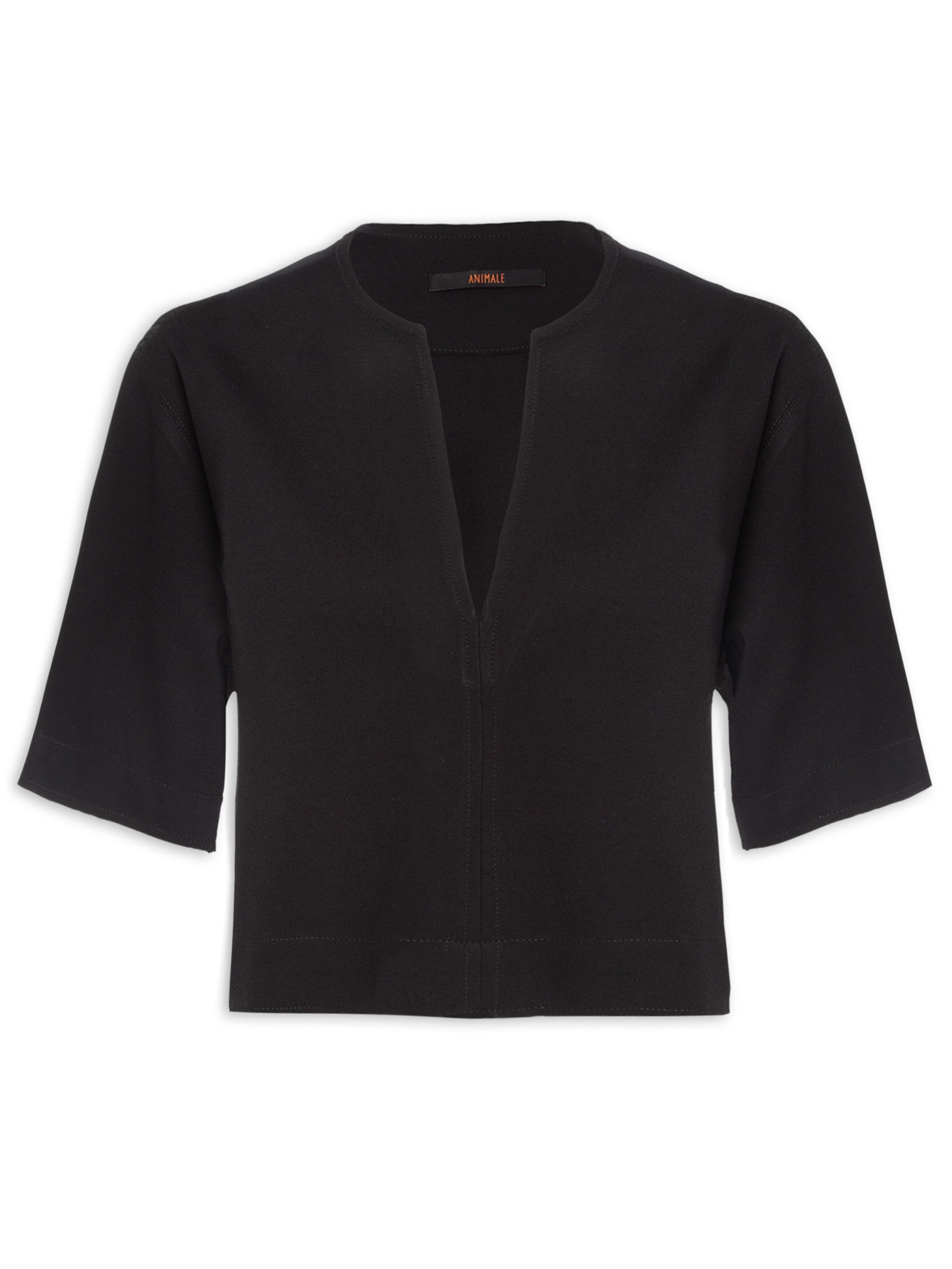 Blusa Feminina Manga Gola V Malha Estruturada – Preto Animale