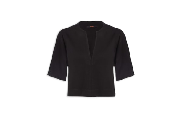 Blusa Feminina Manga Gola V Malha Estruturada – Preto