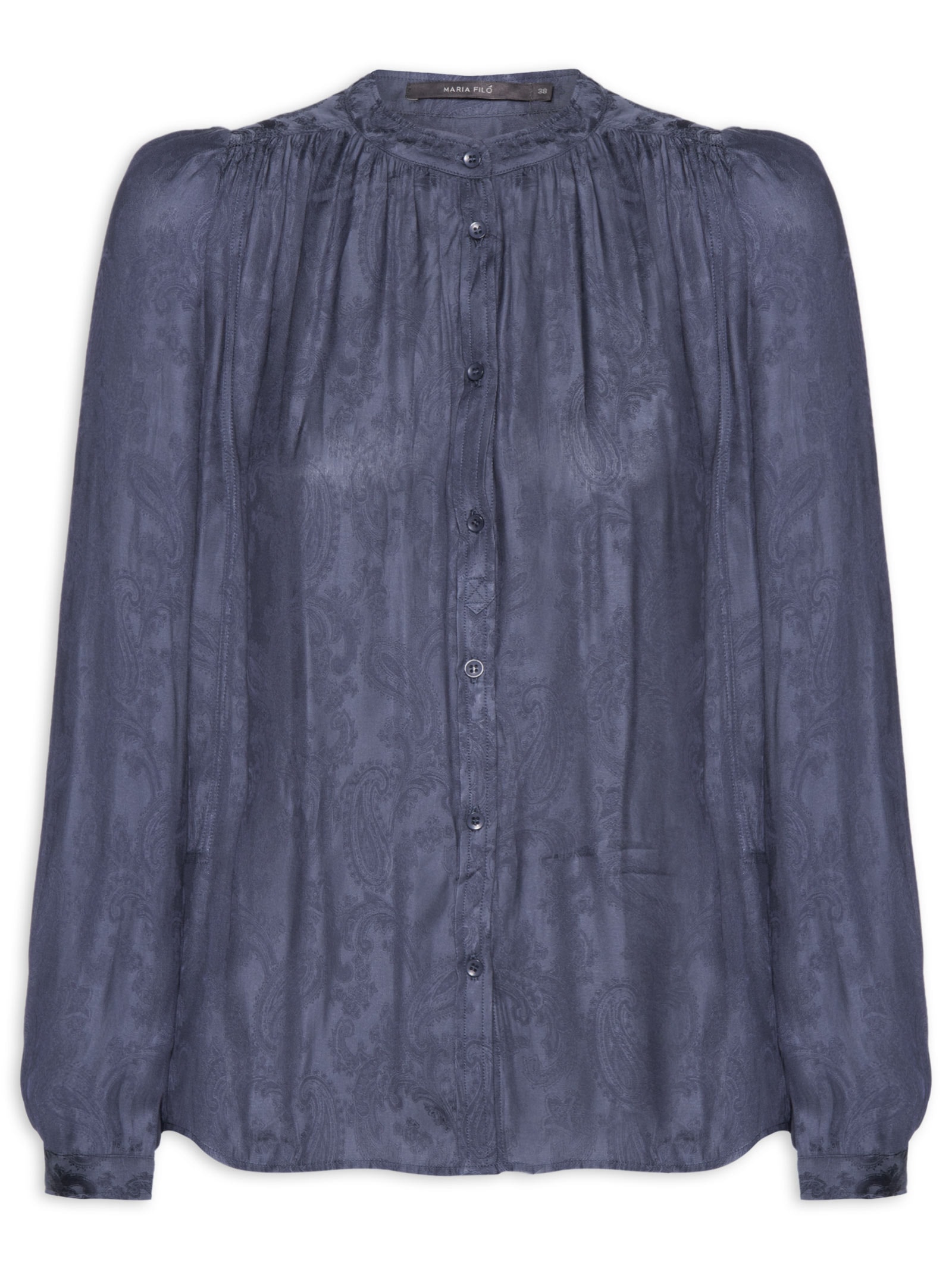 Blusa Feminina Manga Jacquard Cachemiere Azul Maria Filó