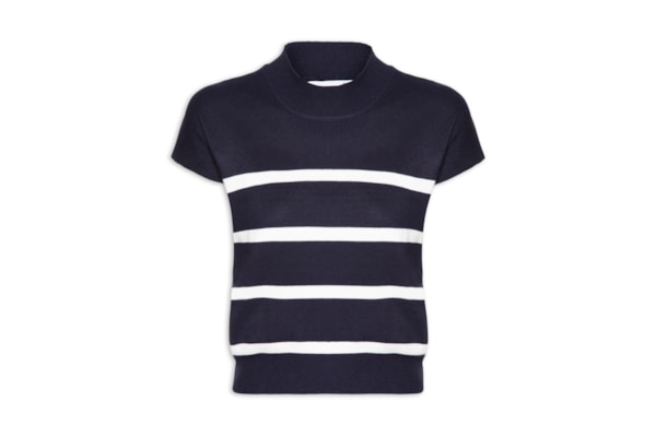 Blusa Feminina Manga Japonesa Em Tricot - Azul