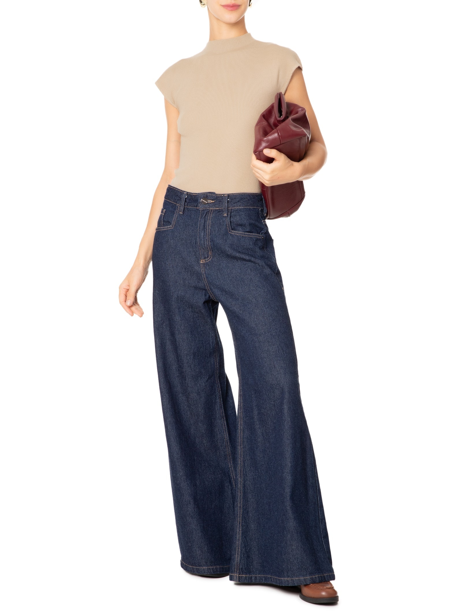 Blusa Feminina Manga Japonesa Em Tricot Bege '2Essential