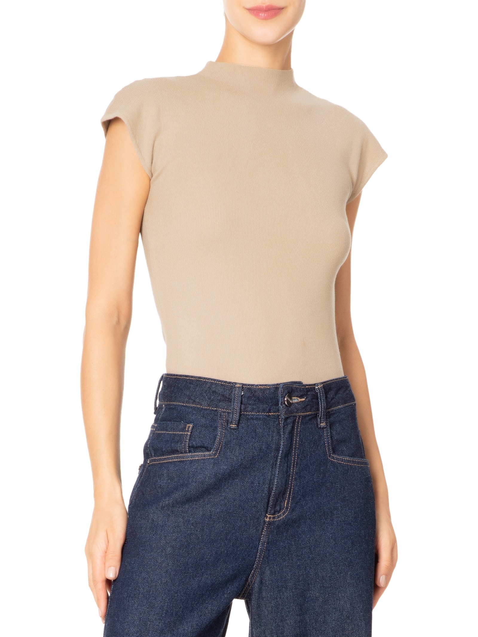 Blusa Feminina Manga Japonesa Em Tricot Bege '2Essential