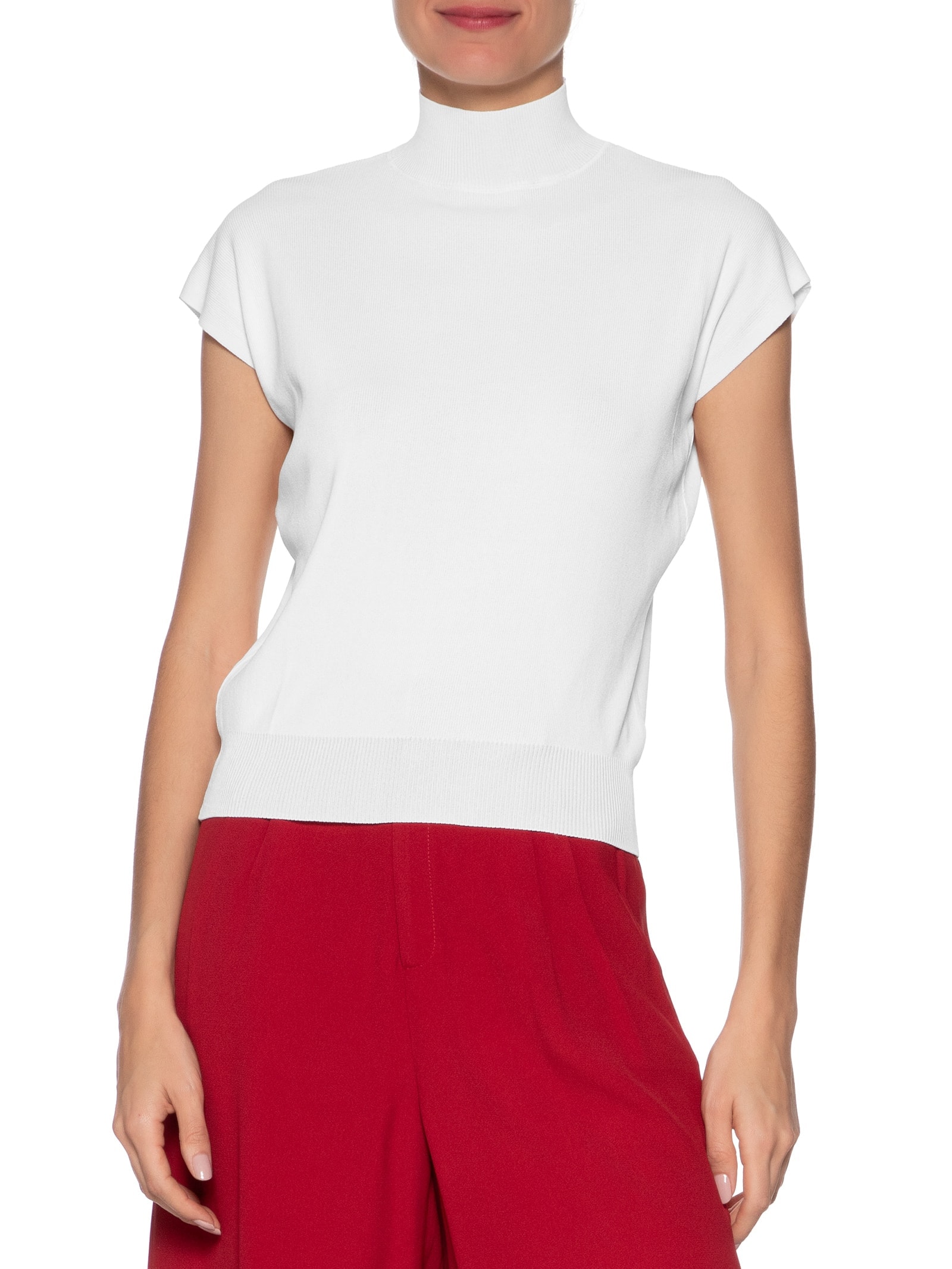 Blusa Feminina Manga Japonesa Em Tricot Branco '2Essential