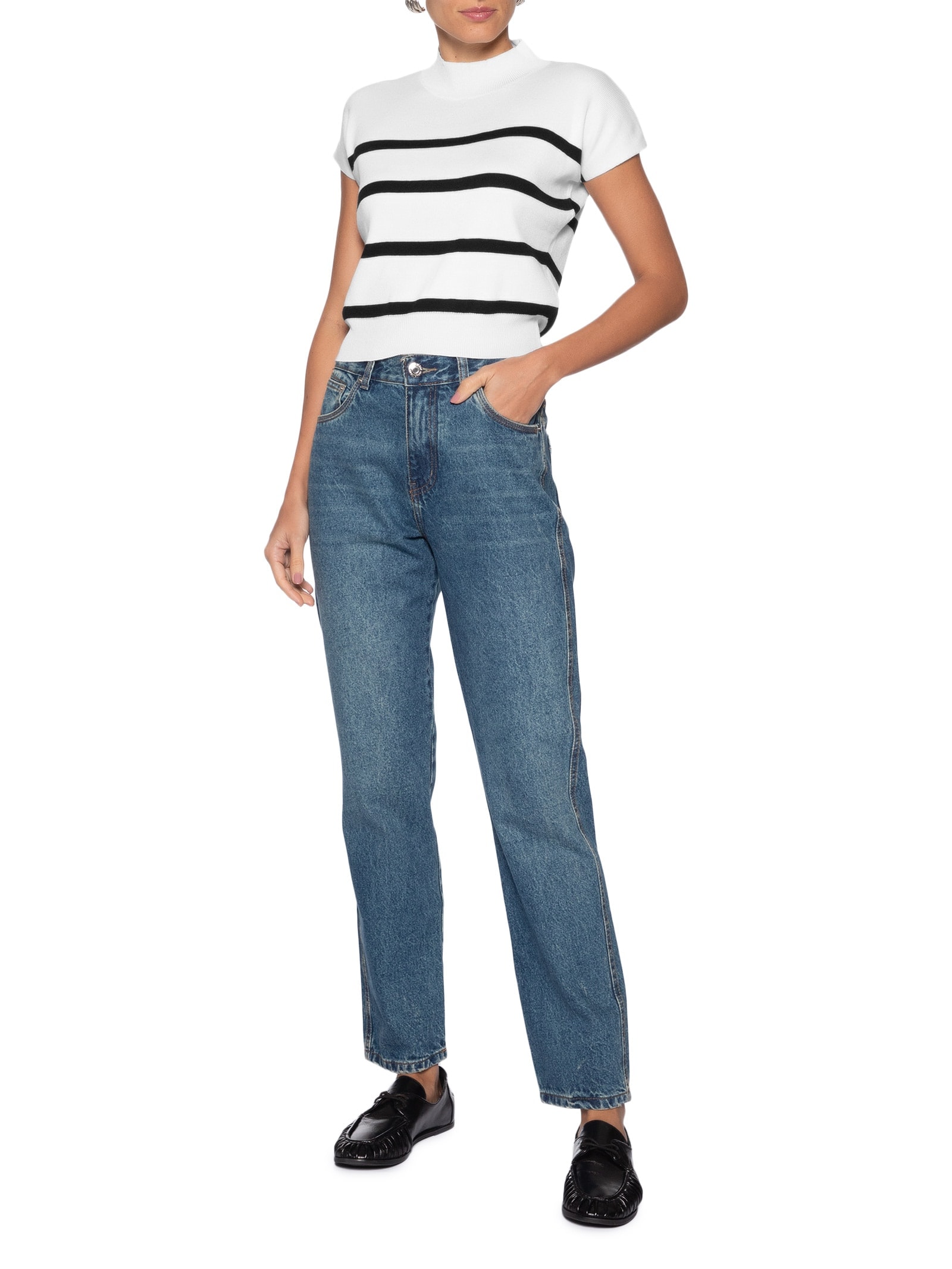 Blusa Feminina Manga Japonesa Em Tricot Branco '2Essential