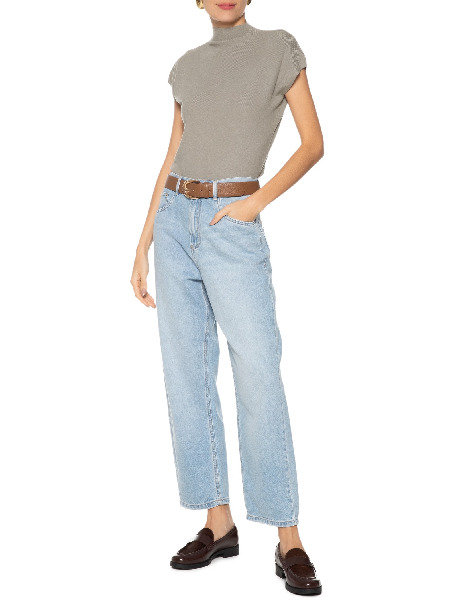 Blusa Feminina Manga Japonesa em Tricot Cinza  '2Essential