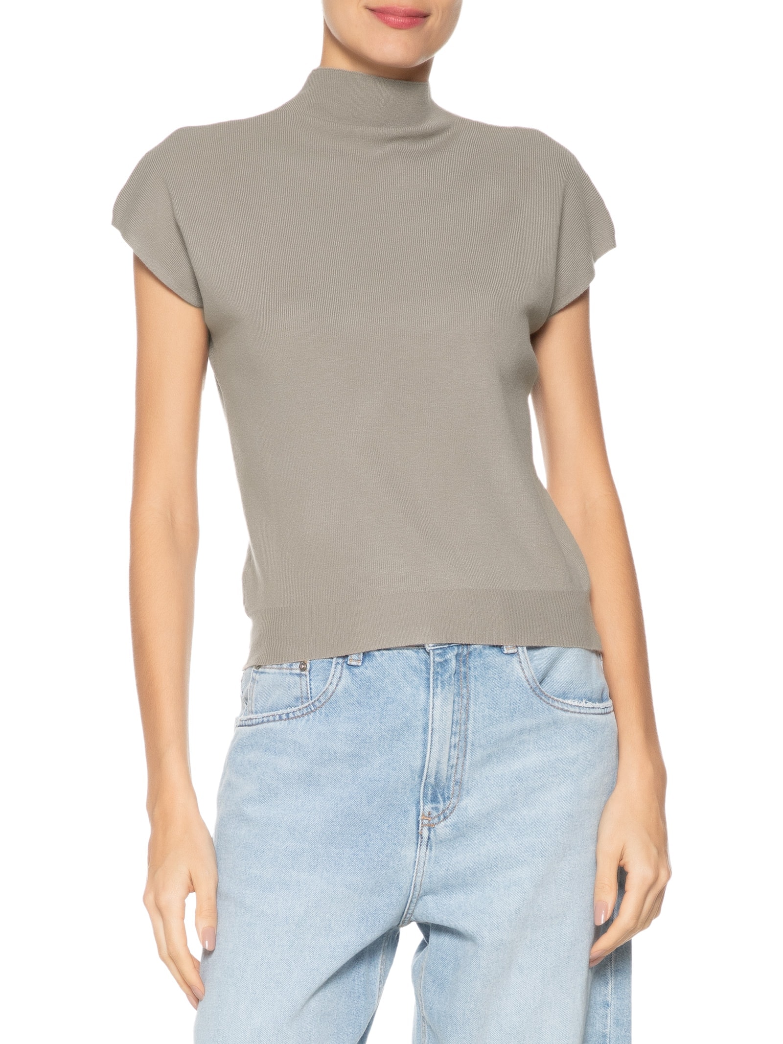 Blusa Feminina Manga Japonesa em Tricot Cinza  '2Essential