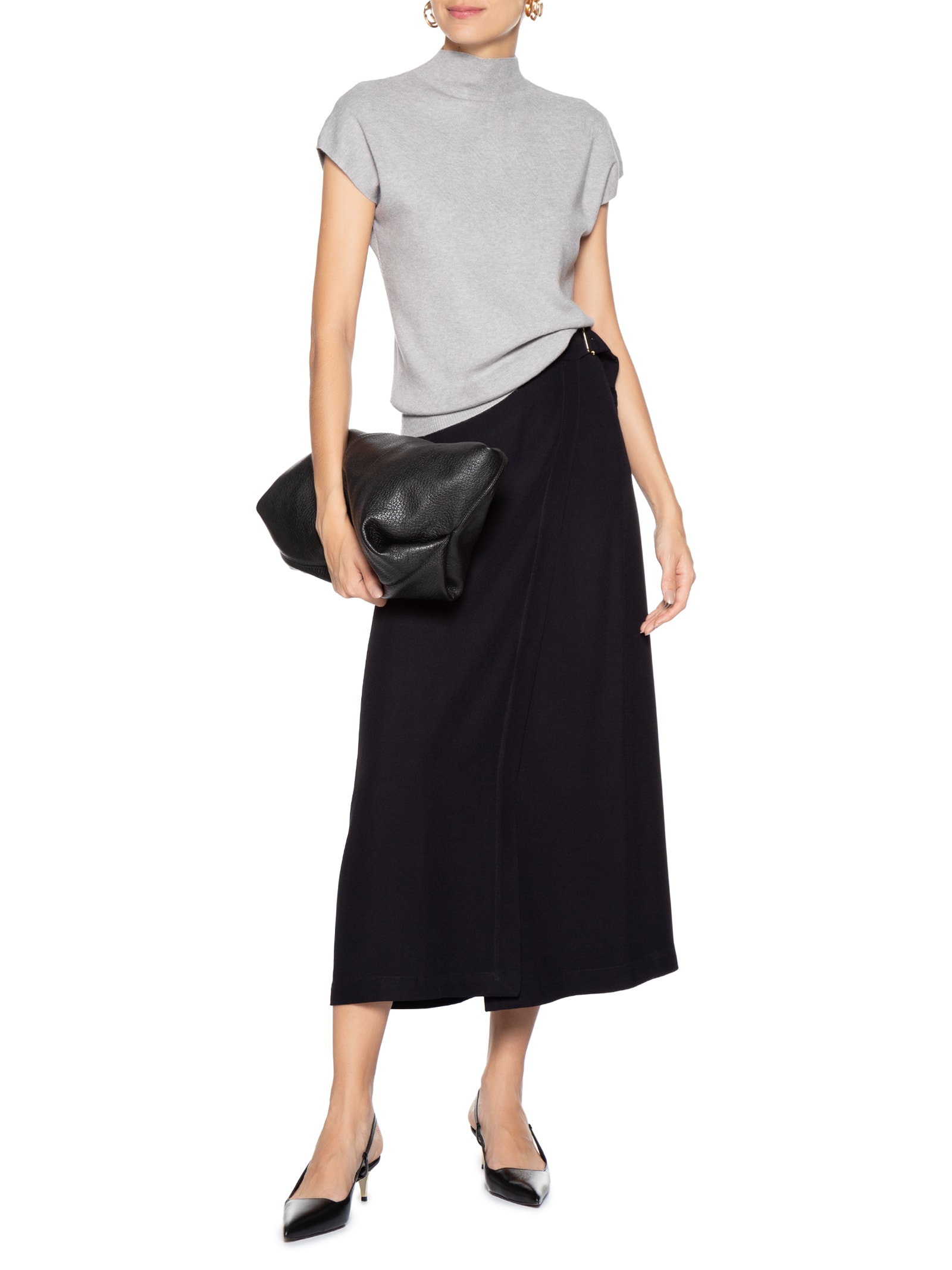 Blusa Feminina Manga Japonesa Em Tricot Cinza '2Essential