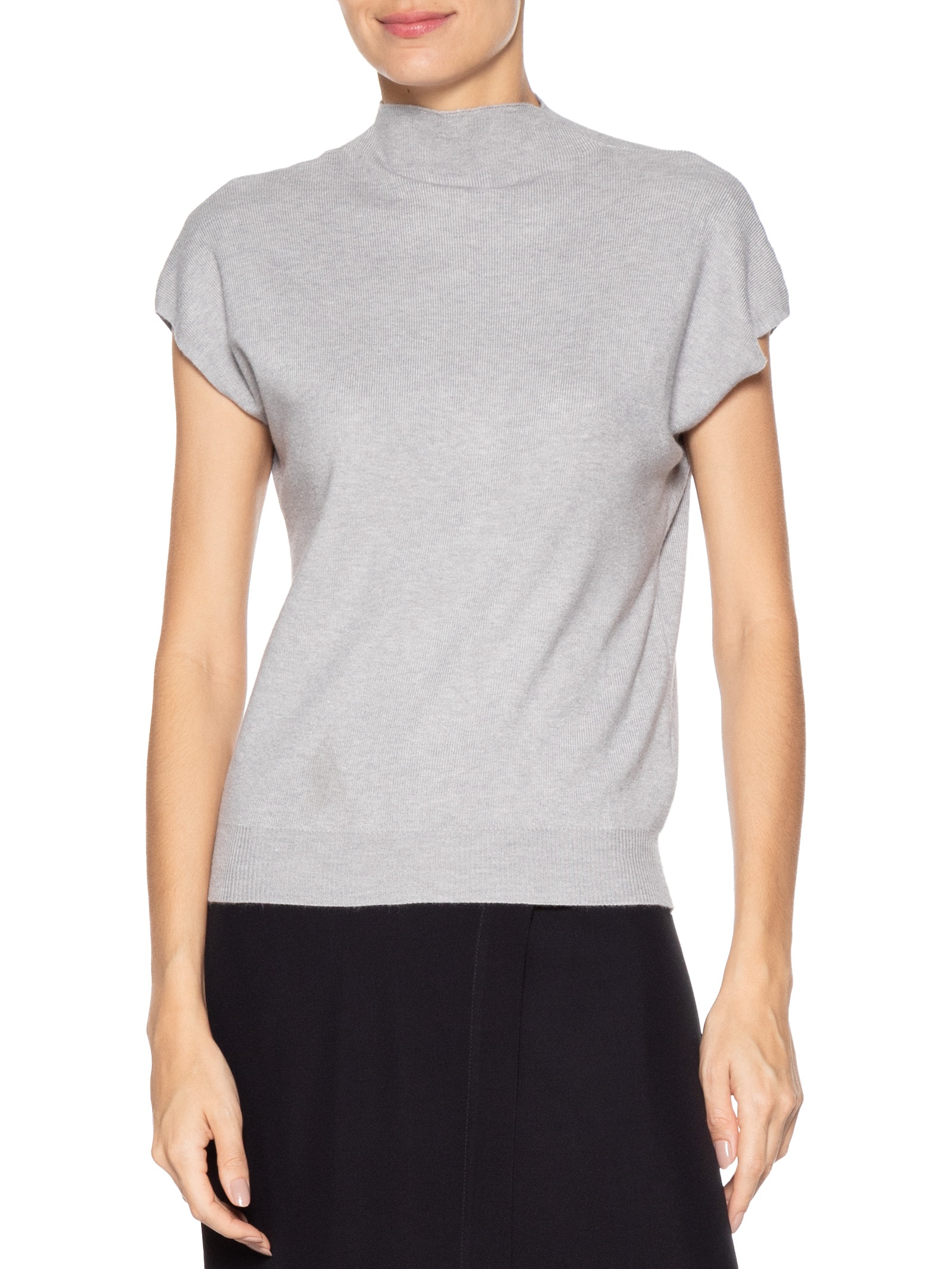 Blusa Feminina Manga Japonesa Em Tricot Cinza '2Essential