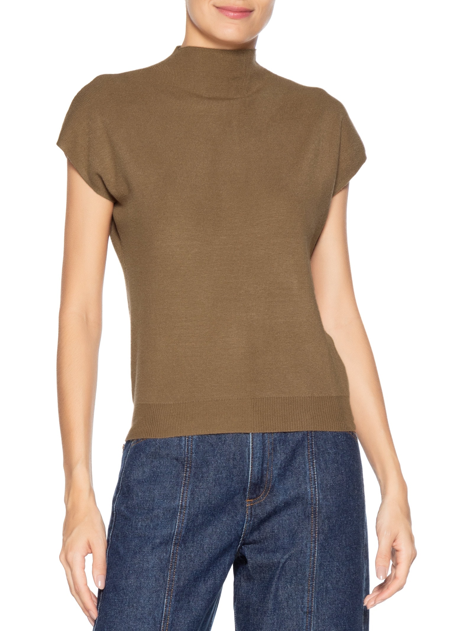 Blusa Feminina Manga Japonesa Em Tricot Marrom '2Essential