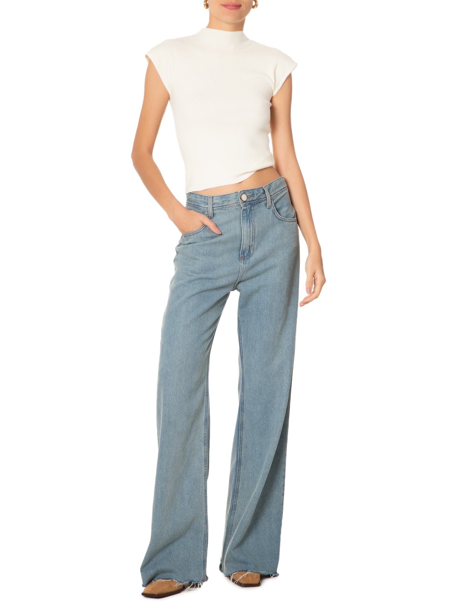 Blusa Feminina Manga Japonesa Em Tricot Off White '2Essential