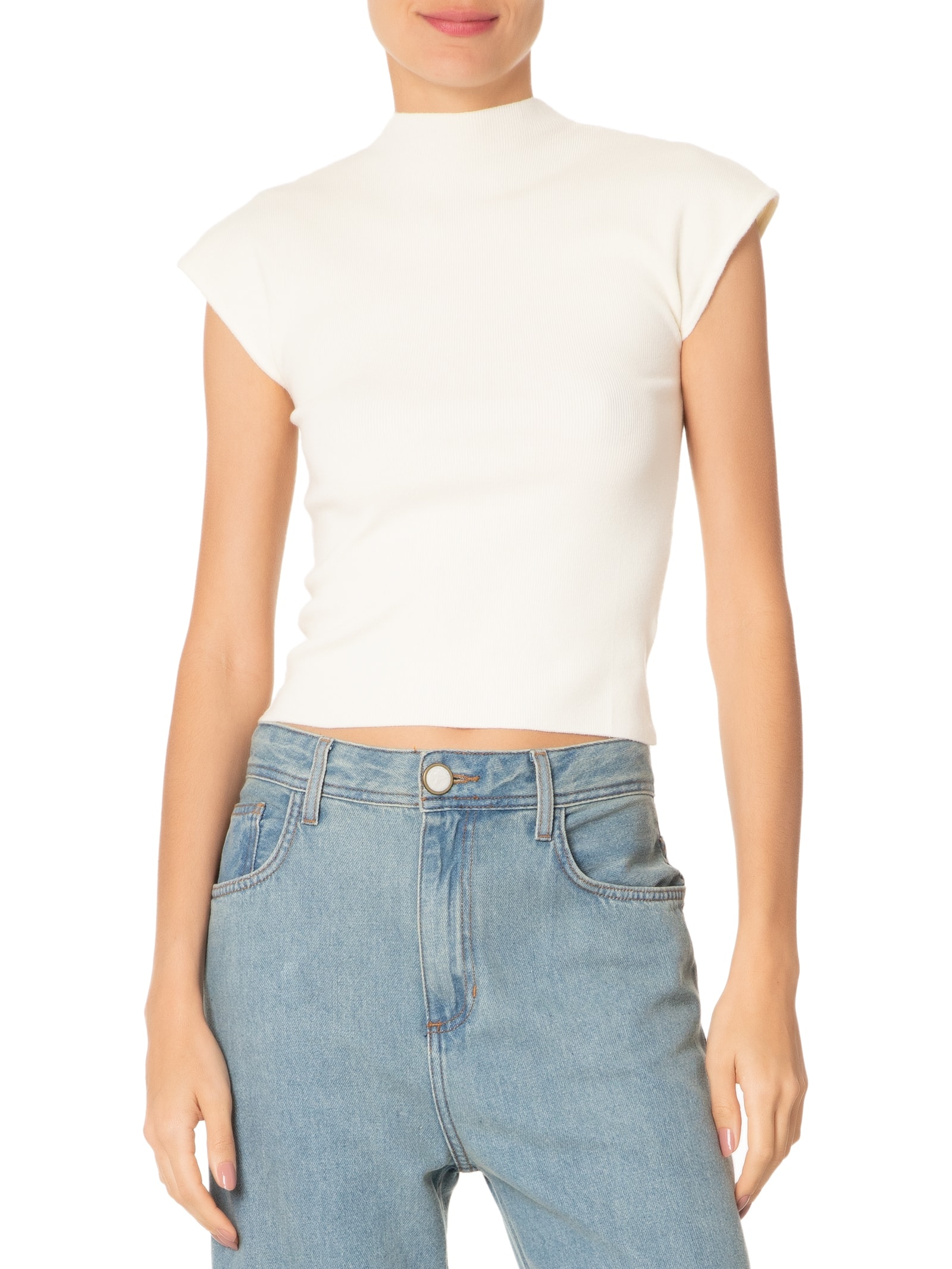 Blusa Feminina Manga Japonesa Em Tricot Off White '2Essential
