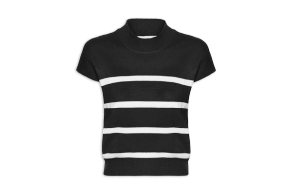 Blusa Feminina Manga Japonesa Em Tricot - Preto