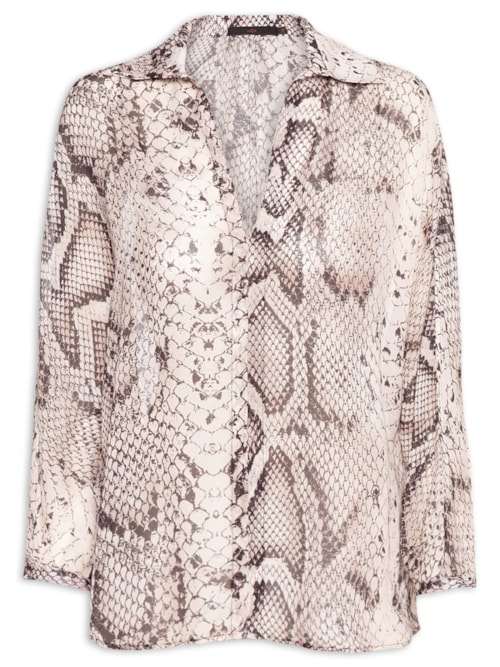 Blusa Feminina Manga Longa 7/8 Estampa Snake Skin – Off White