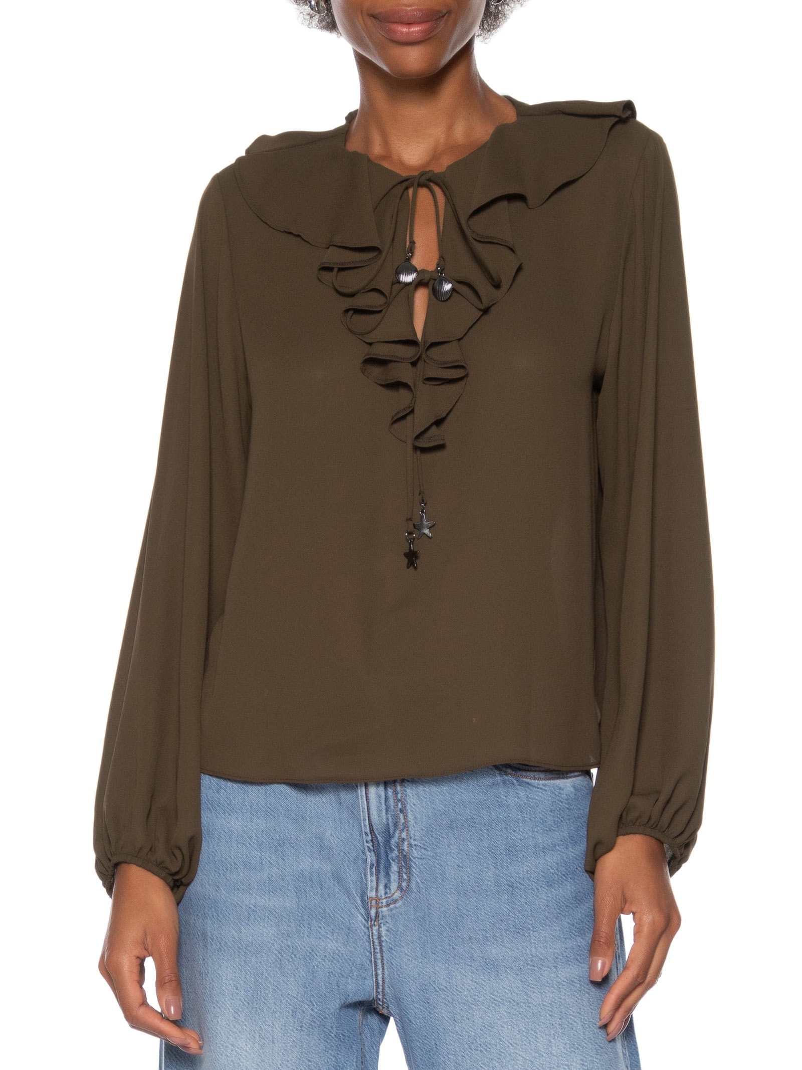 Blusa Feminina Manga Longa Ampla Marrom My Favorite