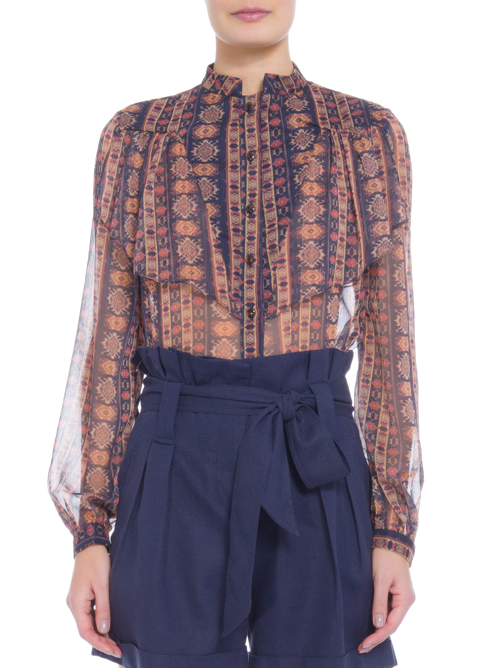 Blusa Feminina Manga Longa Babados Marrom Iorane