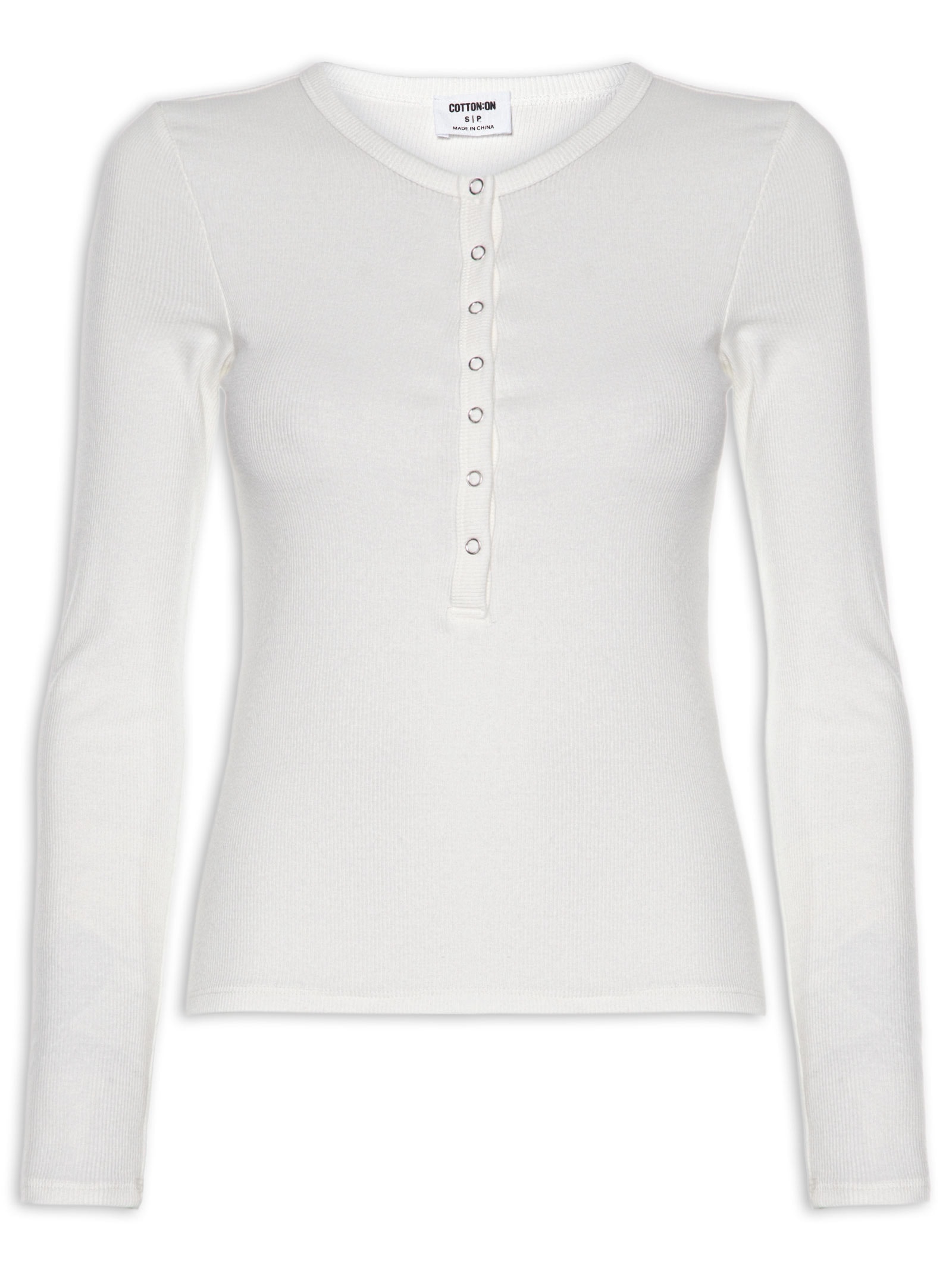 Blusa Feminina Manga Longa Blake Henley Long Sleeve Branco Cotton On