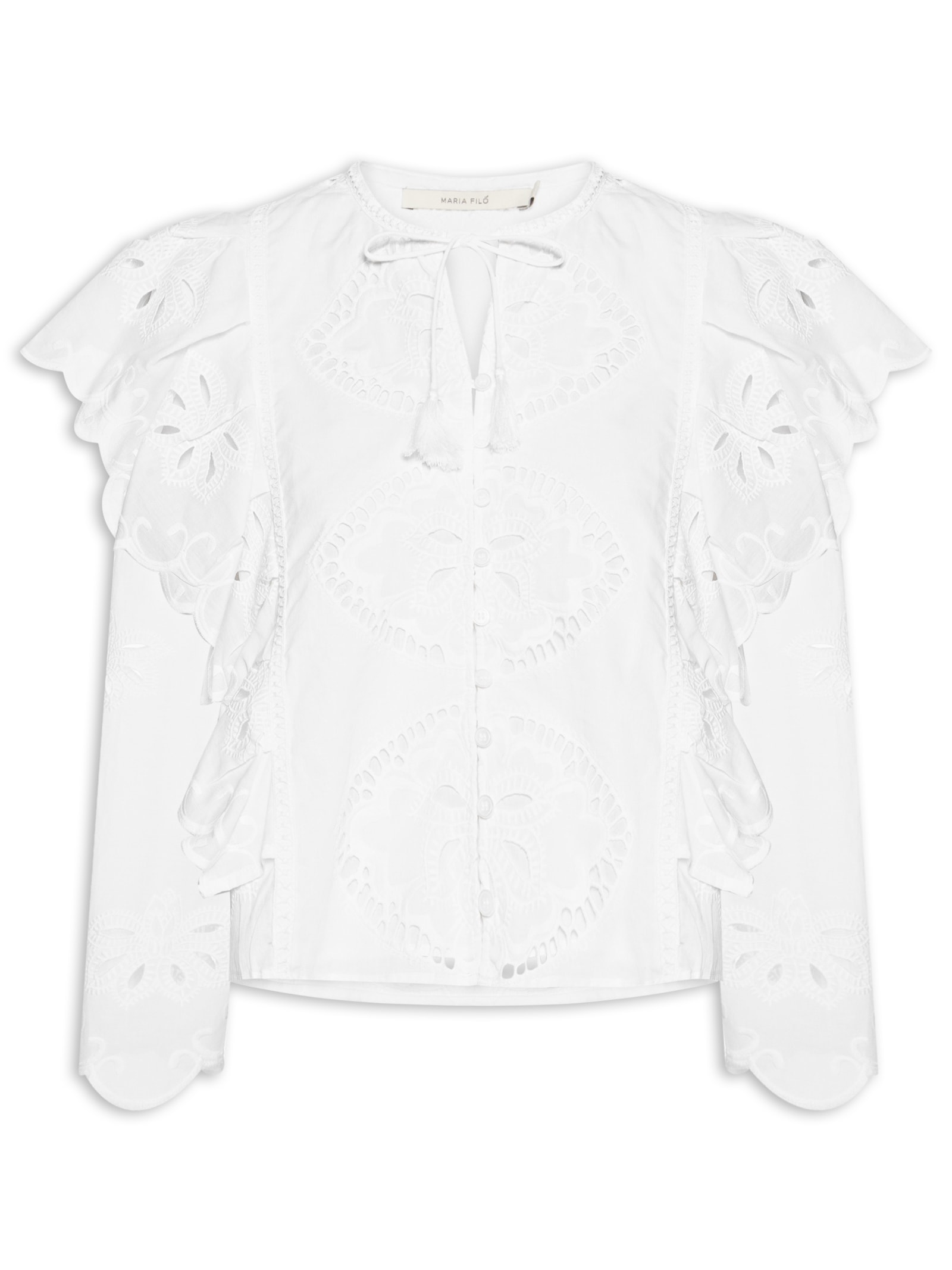 Blusa Feminina Manga Longa Bordado Lotus Branco Maria Filó
