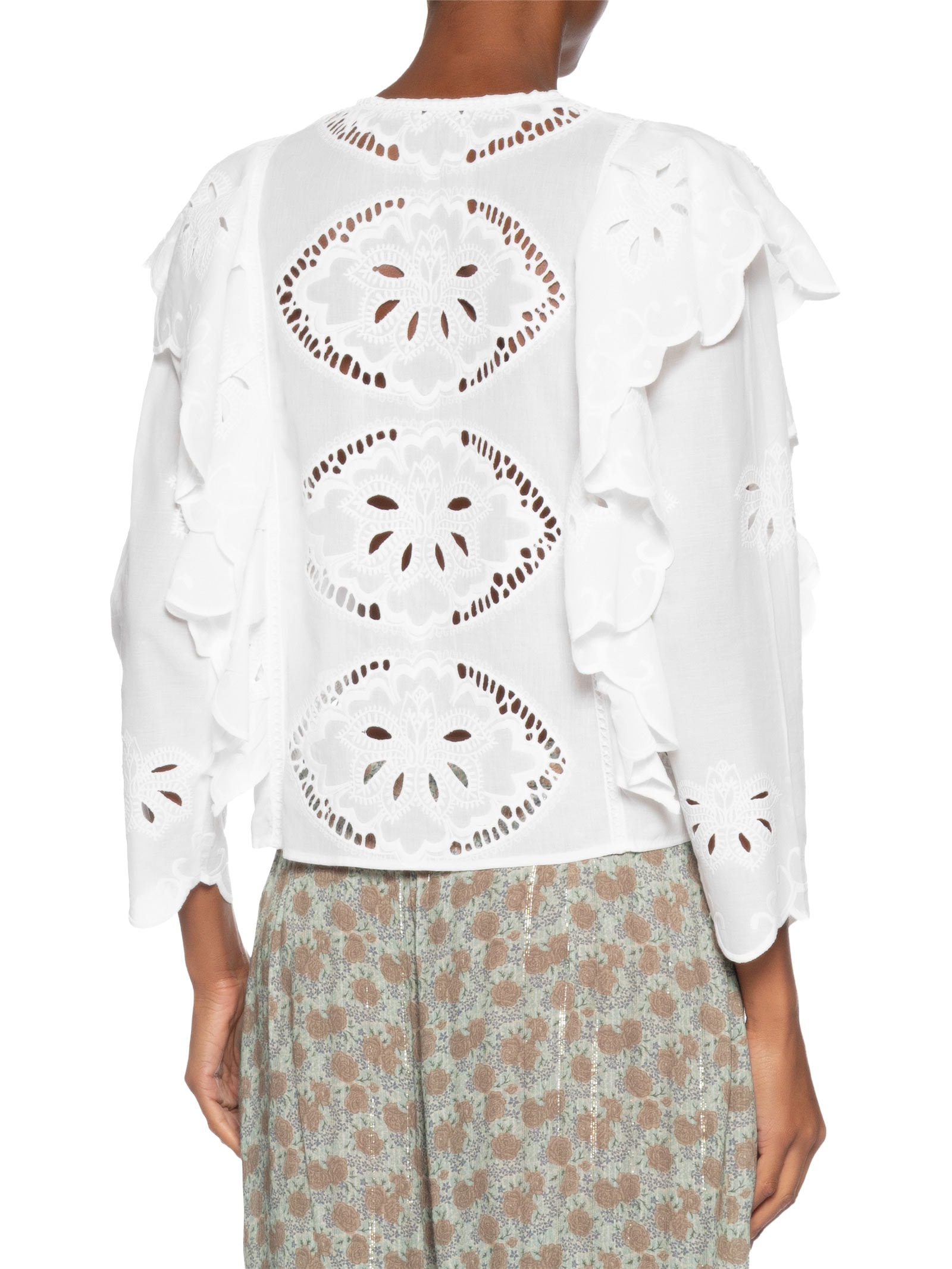 Blusa Feminina Manga Longa Bordado Lotus Branco Maria Filó