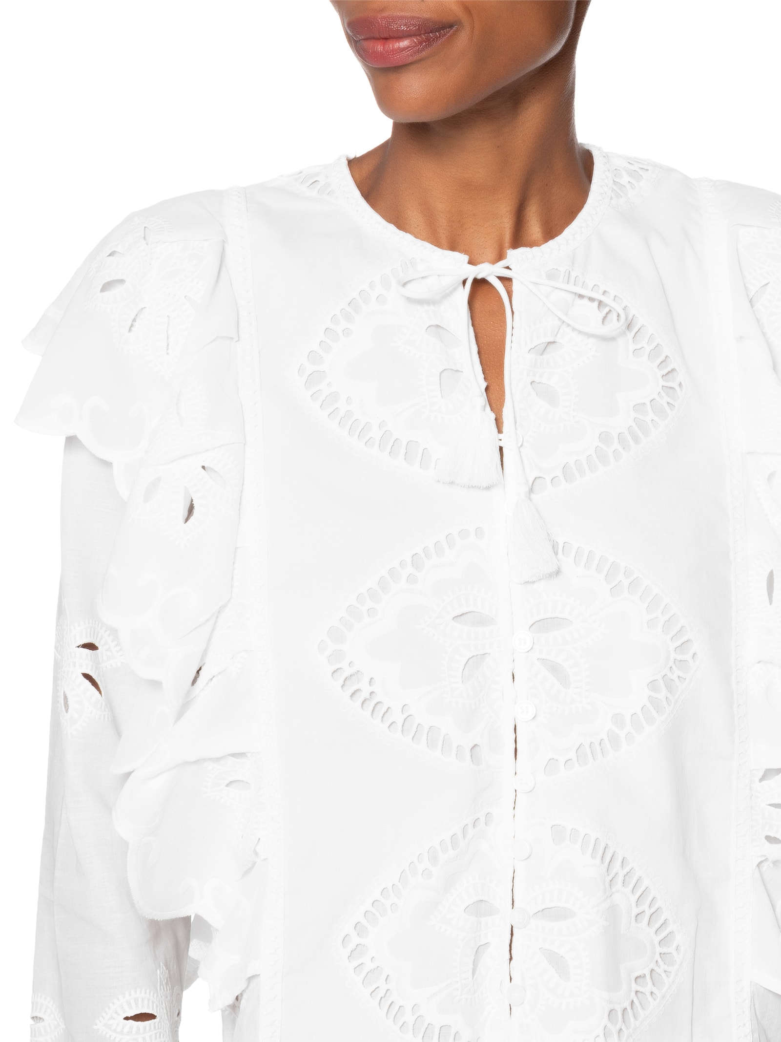 Blusa Feminina Manga Longa Bordado Lotus Branco Maria Filó