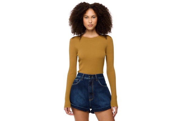 Blusa Feminina Manga Longa Canelado De Tricot - Verde