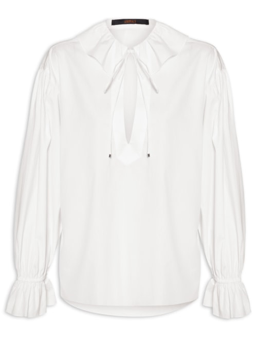 Blusa Feminina Manga Longa Com Babado No Decote – Off White