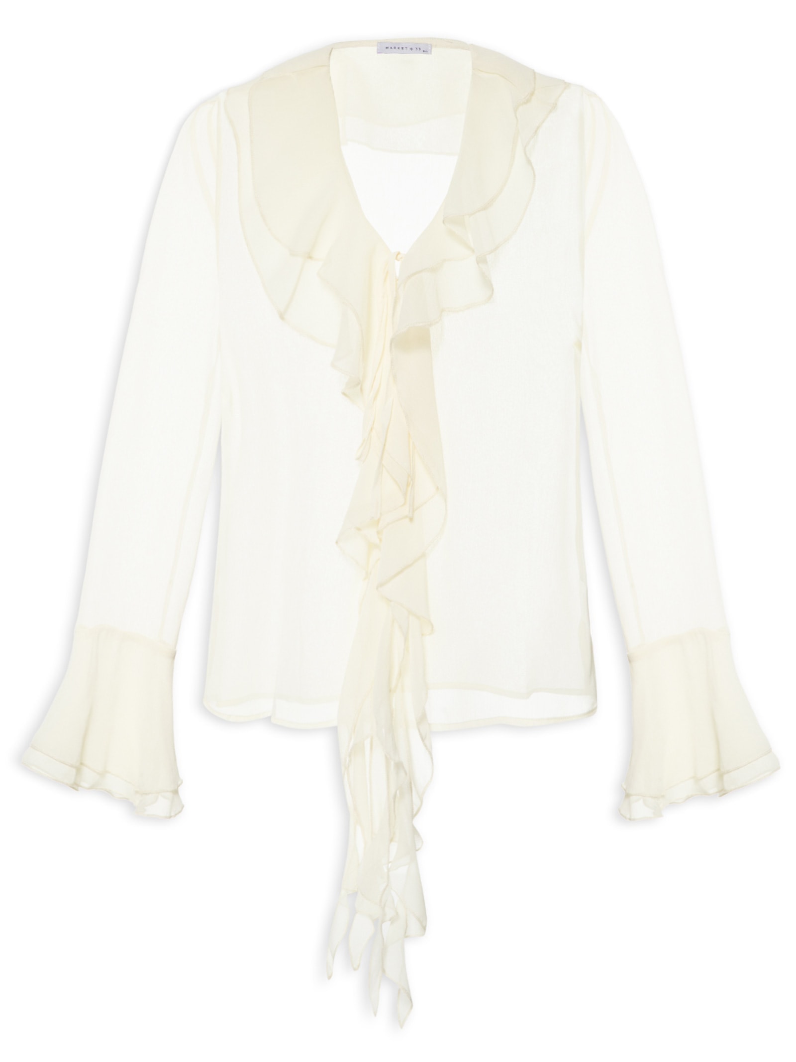 Blusa Feminina Manga Longa Com Babados Amarelo Market 33