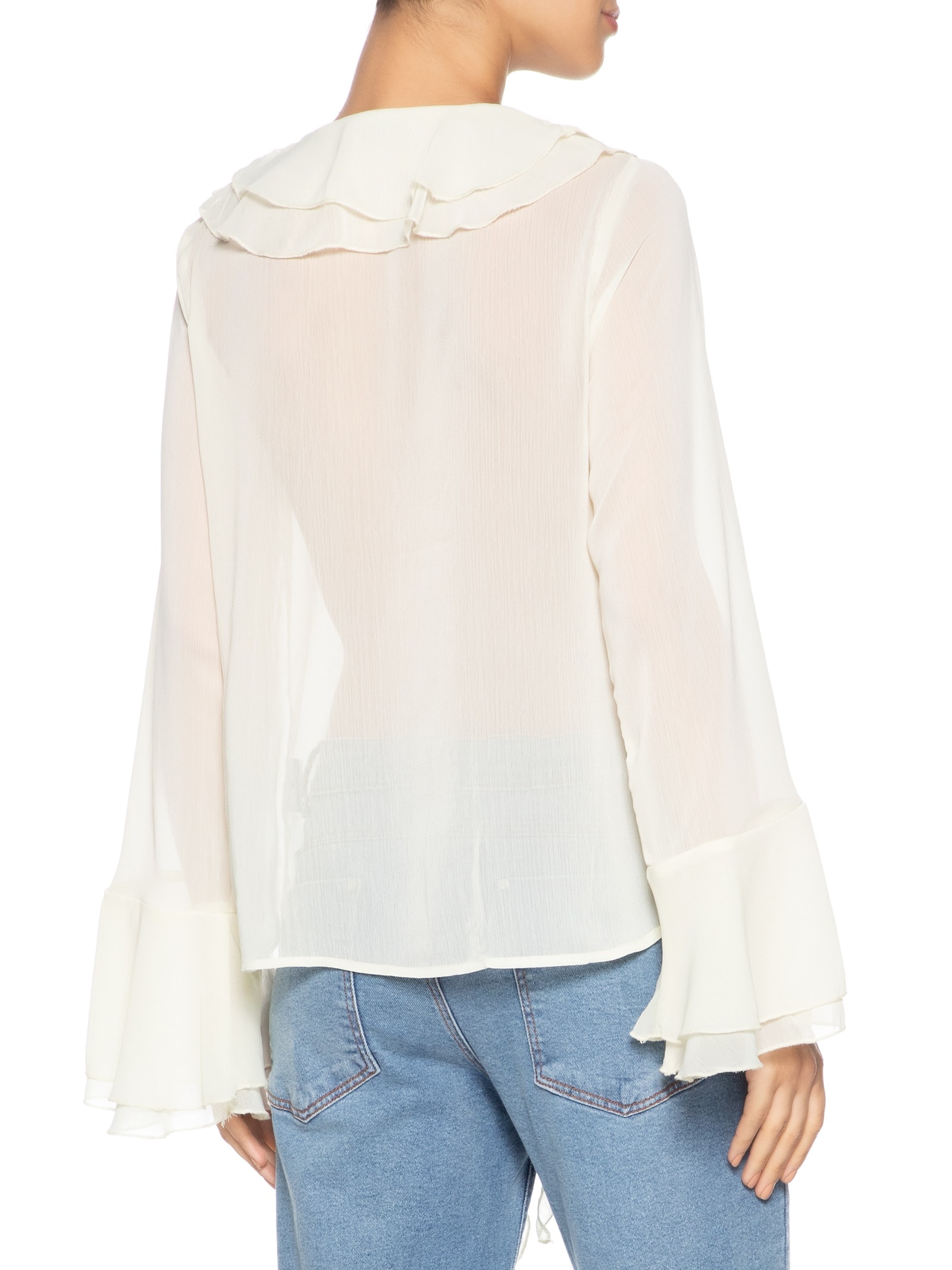 Blusa Feminina Manga Longa Com Babados Amarelo Market 33