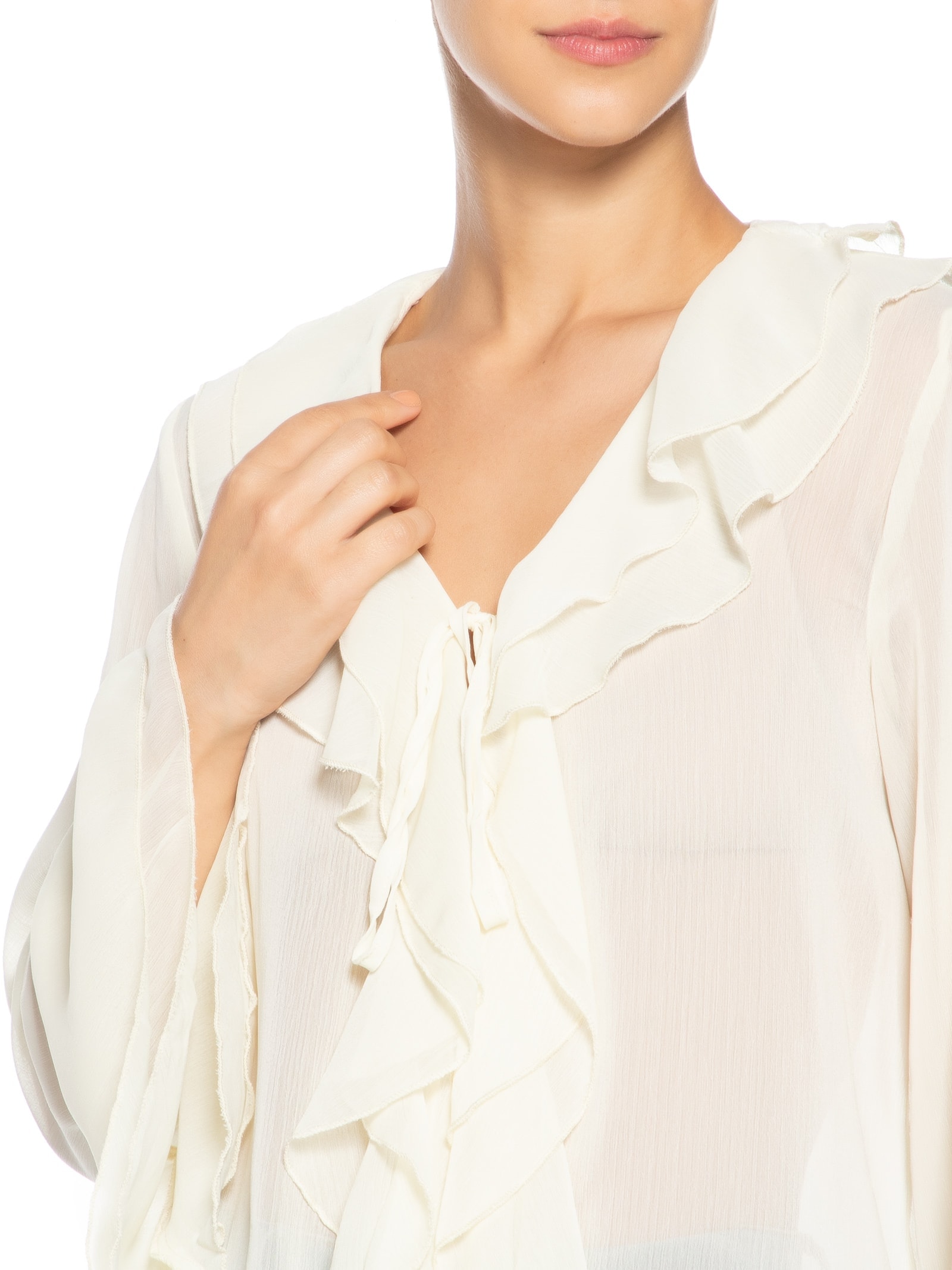 Blusa Feminina Manga Longa Com Babados Amarelo Market 33