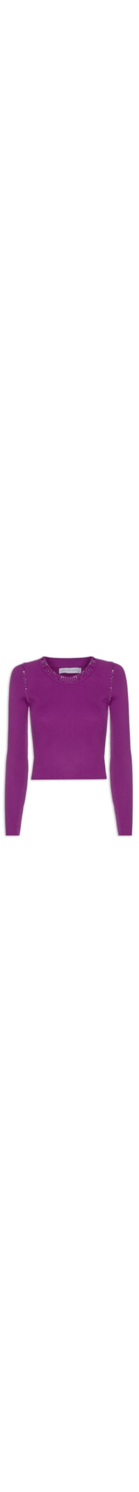 Blusa Feminina Manga Longa Com Bordados Na Gola e Cavas - Roxo