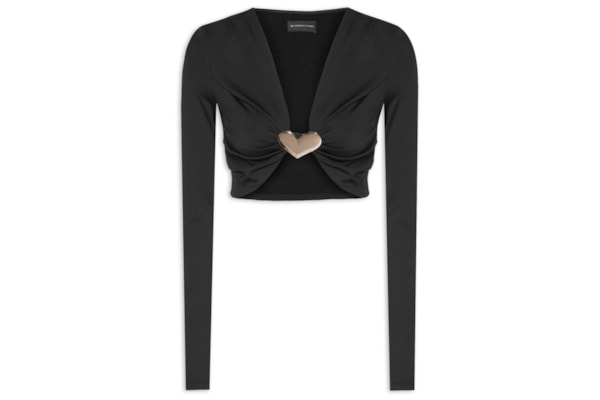 Blusa Feminina Manga Longa Com Decote - Preto 